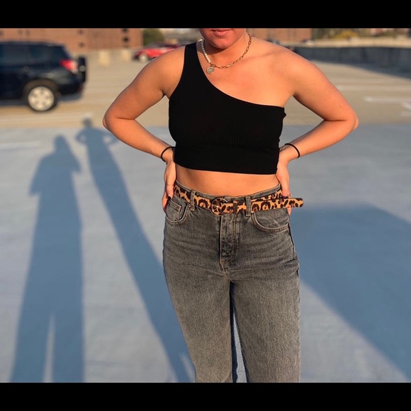 One shoulder black crop tank - Picture 1 of 1